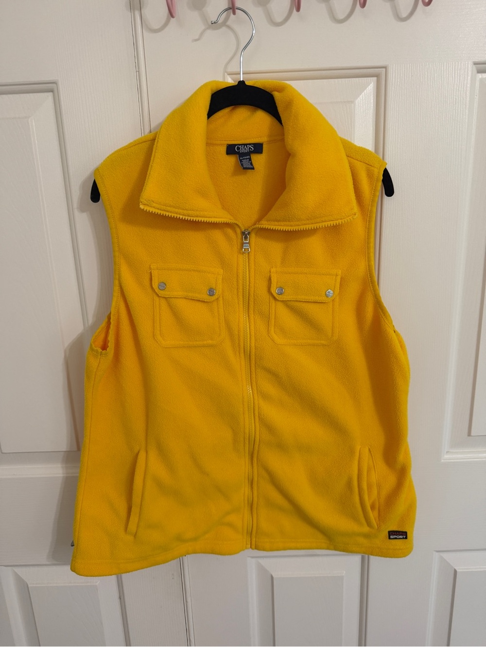 Chaps Sport XL Yellow Fleece Utility Vest Full Zip Multi Pocket Gorpcore
